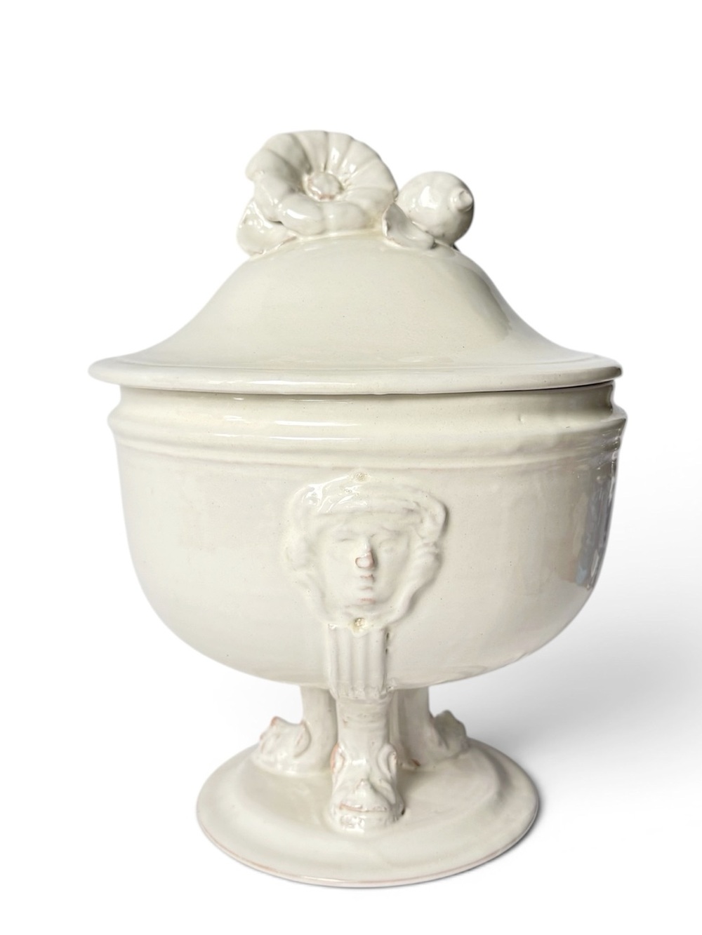 Vintage Medusa Lion Foot Fruit Cream Ceramic Decorative Tureen Lidded Urn Bowl